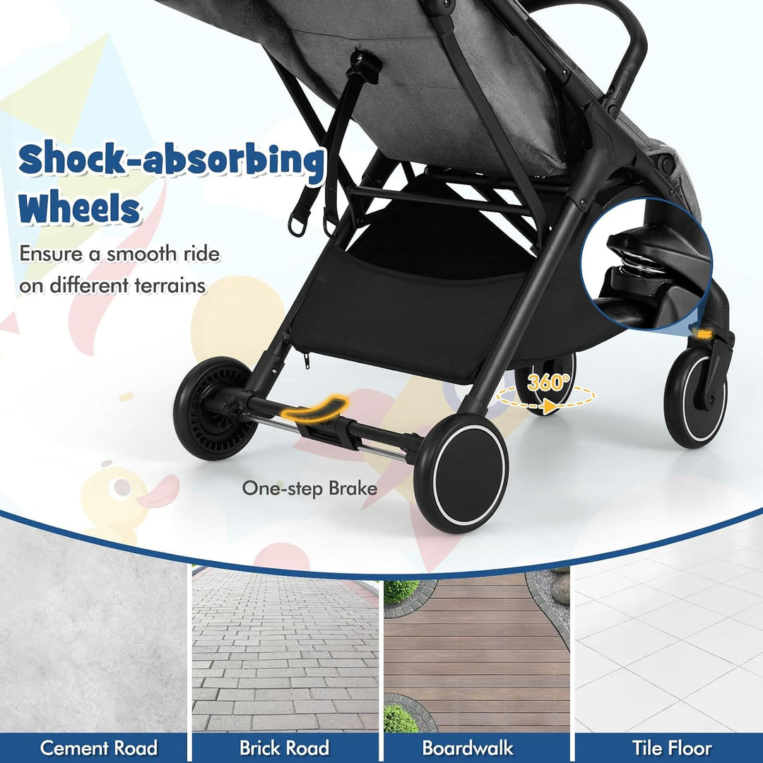 FANTASK Kinderwagen klappbar, Kinderbuggy mit verstellbarem Sonnendach, 5-Punkt-Sicherheitsgurt, Rei