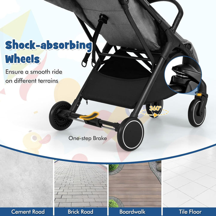FANTASK Kinderwagen klappbar, Kinderbuggy mit verstellbarem Sonnendach, 5-Punkt-Sicherheitsgurt, Rei