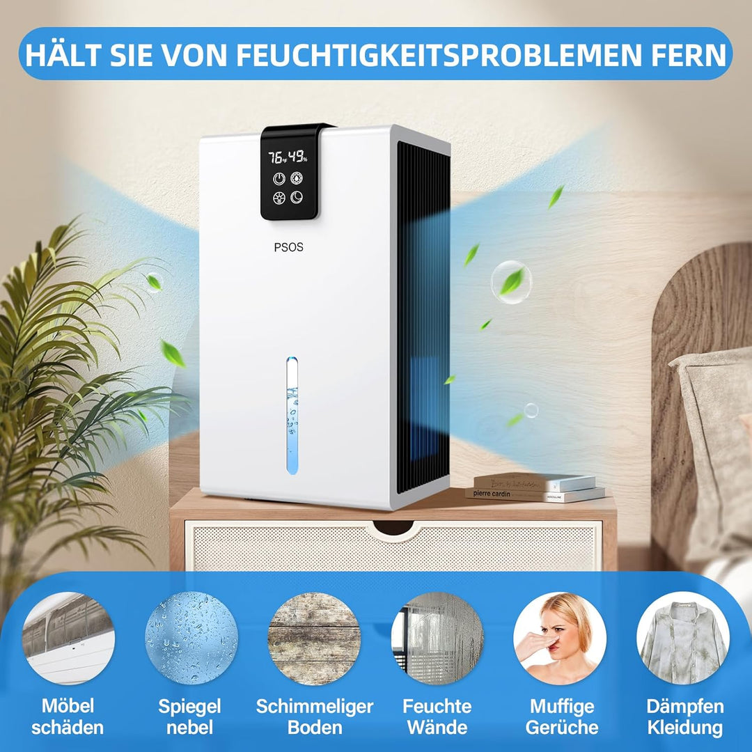 PSOS Luftentfeuchter, 2800ML Elektrischer Luftentfeuchter mit Ultra-Leise Automatischer Abschaltung,