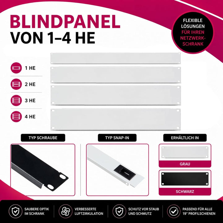 19 Zoll Blindpanel 3HE | Rackabdeckung für Netzwerk- und Serverschränke Schwarz 3 HE Typ Snap-In, Sc