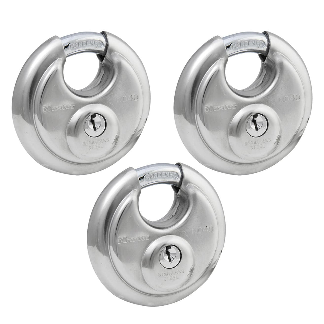 Master Lock 40TRI Vorhängeschloss aus Edelstahl mit 70 mm breitem Körper (3er-Pack) 3 Pack - Keyed A