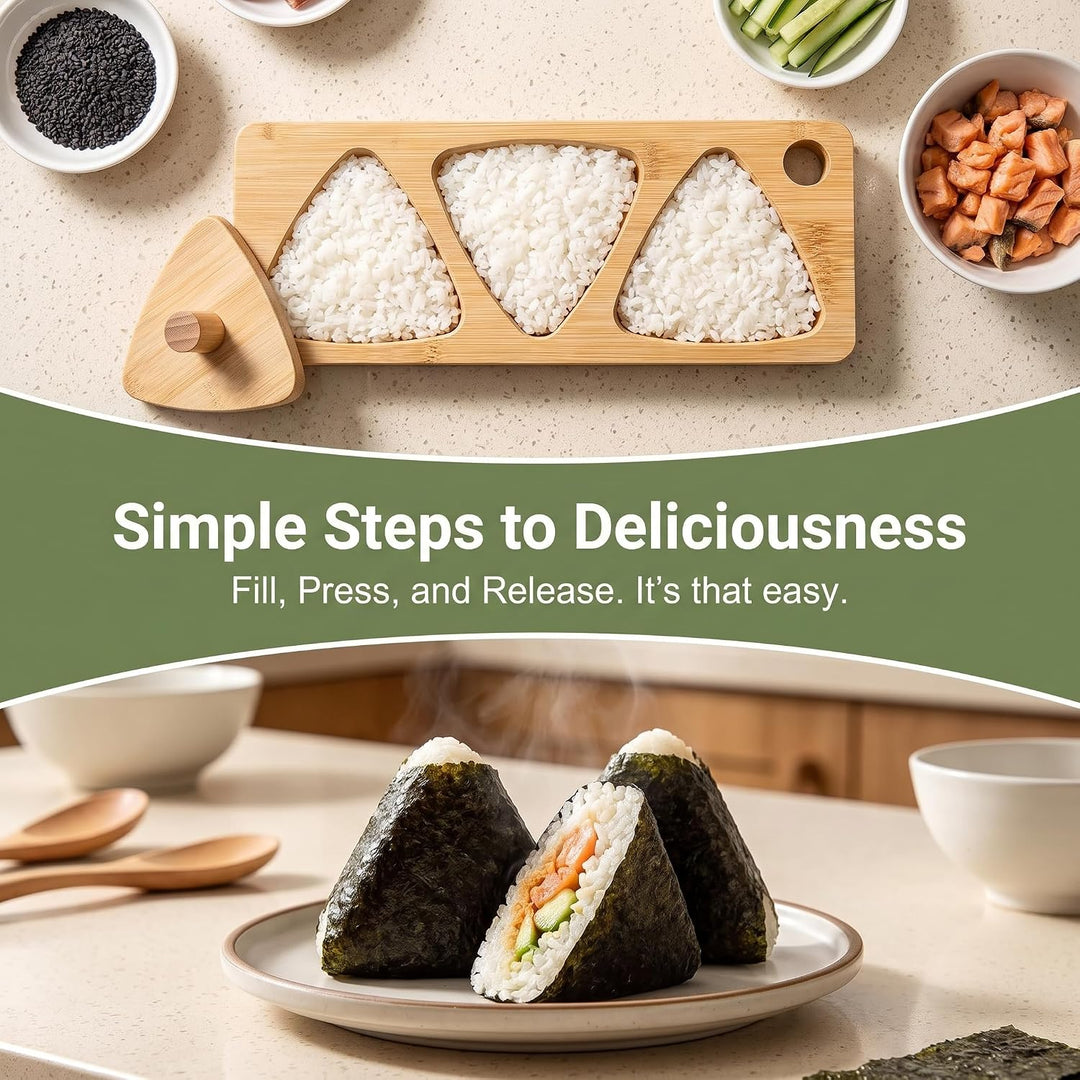 Onigiri Form aus Bambus mit Pressplatte, Dreieckige Sushi-Form, Reisbällchen Former für 3 Stücke, Mi