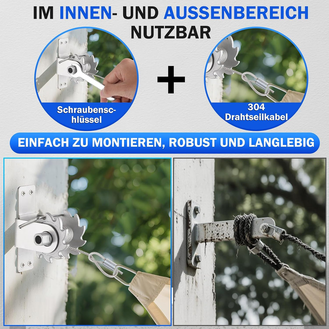 Angooni Sonnensegel-Hardware-Kit inklusive Winden &amp; Drahtseil, Anti-Rost-Edelstahll-Hardware-Kit für