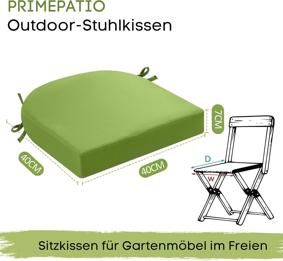 Sitzkissen Outdoor 40x40, 2er Set Wasserdicht mit Bändern Grün 40 x 40 x 7 cm, Grün 40 x 40 x 7 cm