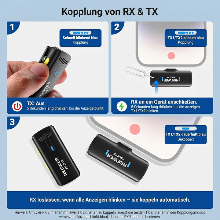 NEEWER Drahtloses Lavalier Mikrofon System kompatibel mit iPhone Android Phone Computer PC Laptop Ta