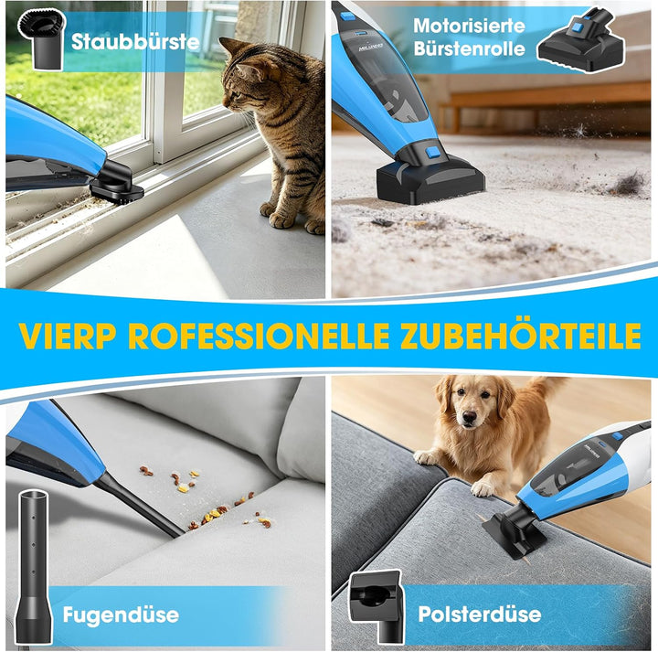 Kabelloser Tierhaar Handstaubsauger mit Doppelmotor, HEPA Filter Blau, Blau
