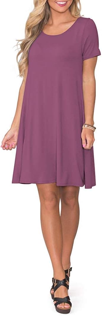 AUSELILY Damen Sommer Kurzarm Shirtkleider Kurz Sommerkleider mit Taschen XL Mauve, XL Mauve