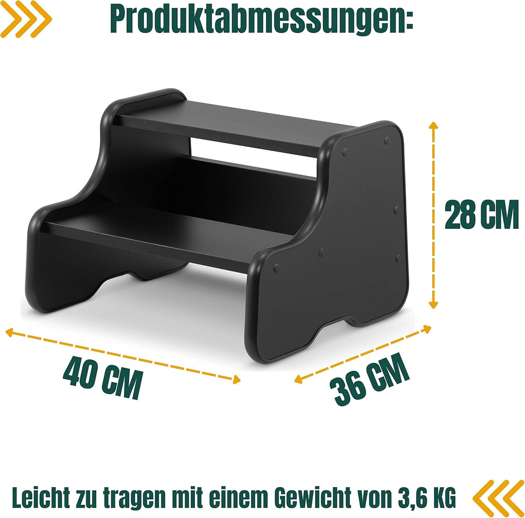Tritthocker mit 2 Stufen | Holzhocker für Kinder | Kindertreppchen Schemel | Kindermöbel für Bad, Kü