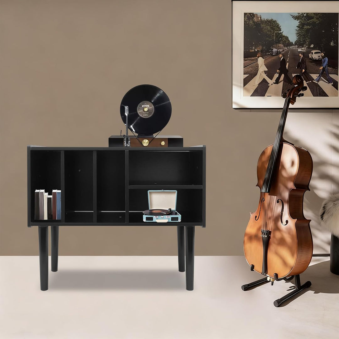 Plattenspieler Ständer mit Vinyl-Aufbewahrung, 80 x 40 x 68 cm, Schwarz