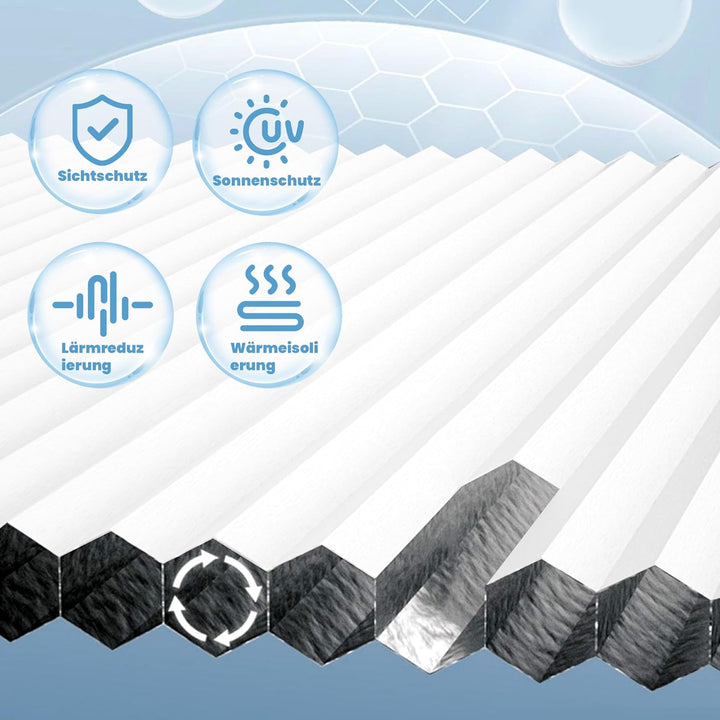 TFSKY Wabenplissee Plissee ohne Bohren Verdunkelung Klemmfix Zweifarbigz Weiss-Weiss B40 x H110 cm D