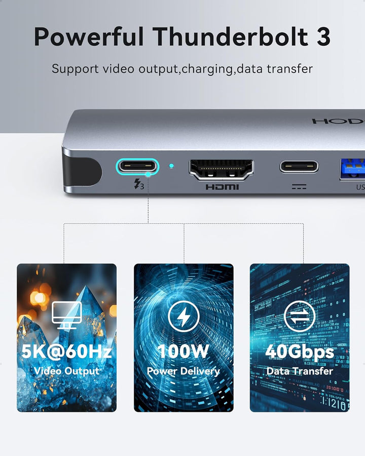 HODO USB C Hub für MacBook, Adapter Mac Air Pro Zubehör 8 in 2 mit 4K 60Hz HDMI,Thunderbolt 3 Port,