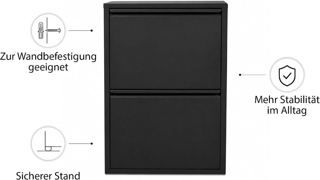 Schuhschrank Schmal, Metall Schuhkipper mit Magnet-Klappen, Freistehend oder Wandmontage, für Flur,