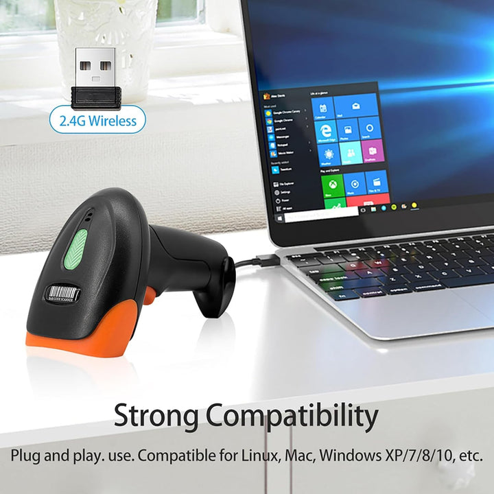 Handheld Barcode Scanner Kabellos 1D 2D QR Code Book Scanner für PC Handbuch Continuous Scanning USB