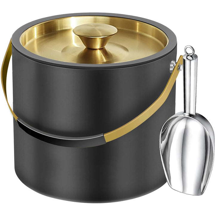 3.2L Moderner isolierter Eiskübel mit Silikondeckel, Schaufel, Sieb, doppelwandiger Eiskübel aus Ede