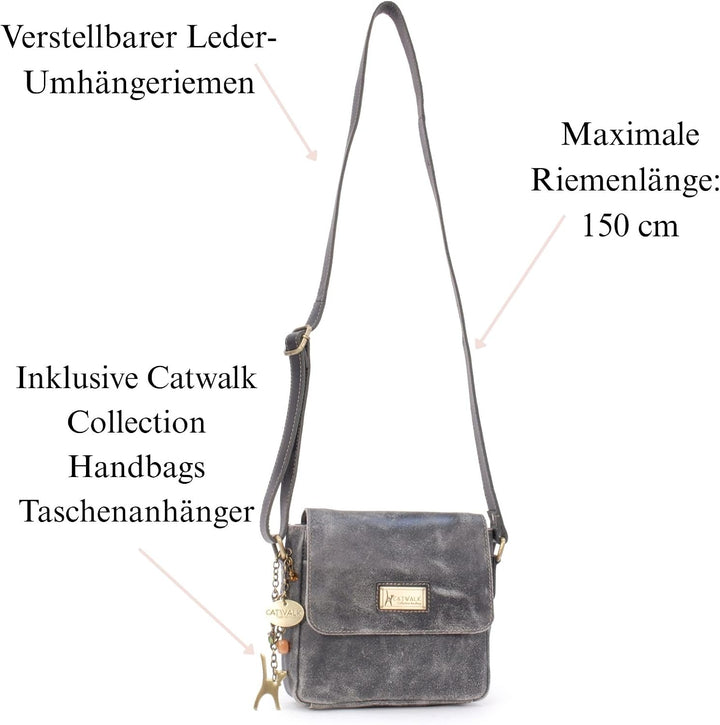 Catwalk Collection Handbags - Vintage Grobem Leder - Klien Umhängetasche Messenger/Schultertasche -