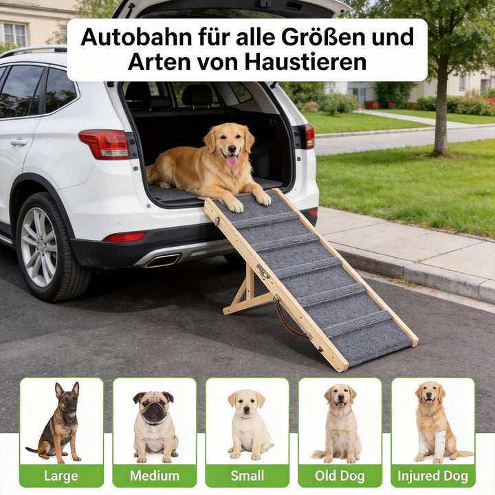 Holz Hunderampe |Hunderampe Bett |Höhenverstellbar mit Rutschfester Matte