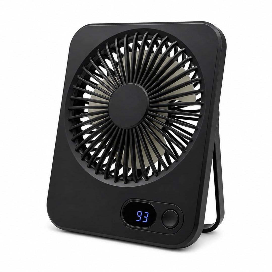 Tischventilator Schwarz - USB-betrieben, kompakt, leise, 5 Geschwindigkeitsstufen, LED Batterieanzei