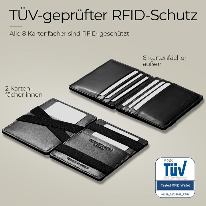 Jaimie Jacobs Flap Boy Slim ohne Münzfach Magic Wallet integrierter RFID Schutz Magischer Geldbeutel