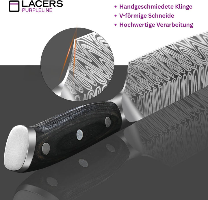 Lacers PurpleLine Messer Set 3-teilig – Allzweckmesser 5" aus rostfreiem Edelstahl 7Cr17 – Küchenmes