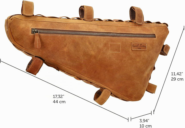 Gusti Fahrradtasche Leder - Roger V. Rahmentasche Ledertasche Vintage Look Fahrradzubehör Braun