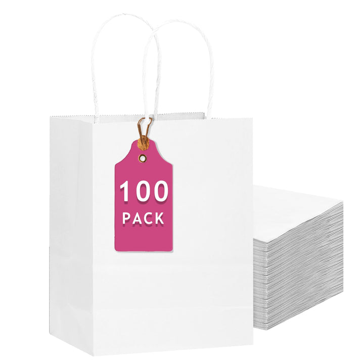 Gcardist 100-Packs weisse Geschenk-Taschen mit Griffen Bulk 13"x10.3"x4.6" grosse Grösse Papiertüten