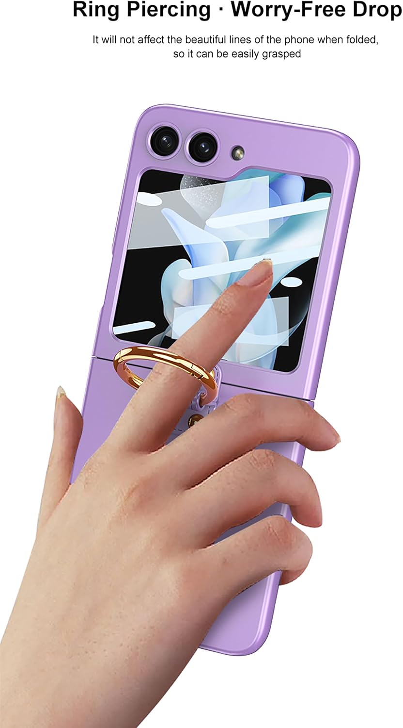 COQUE Hülle für Galaxy Z Flip 5 5G Hülle,Shell Film All-Inclusive Handyhülle mit Ring-Videoständer,F
