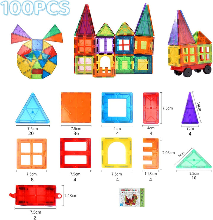 Magnetische Bausteine für Kinder, 100 Teile, 3D, Lernspiele, Geschenke für Kinder mit 1 Auto, magnet