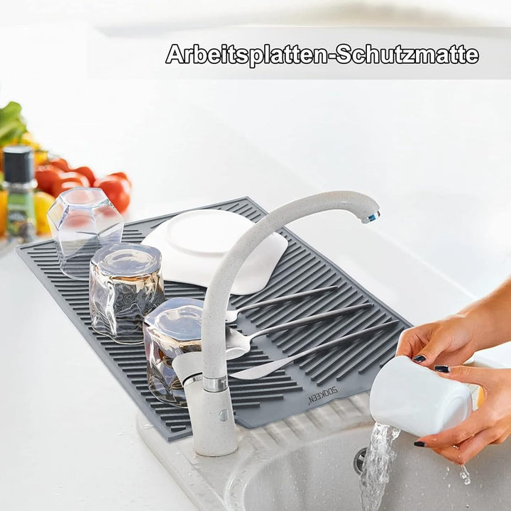 Abtropfmatte Geschirr Silikon 50 x 40 cm, Wasserablauf, Hellgrau Hellgrau 50D x 40W cm, Hellgrau 50D