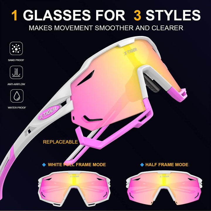 X-TIGER Fahrradbrille Herren Damen TR90 Rahmen Sportbrille, UV400 Polarisierte Sonnenbrille, 5 Wechs