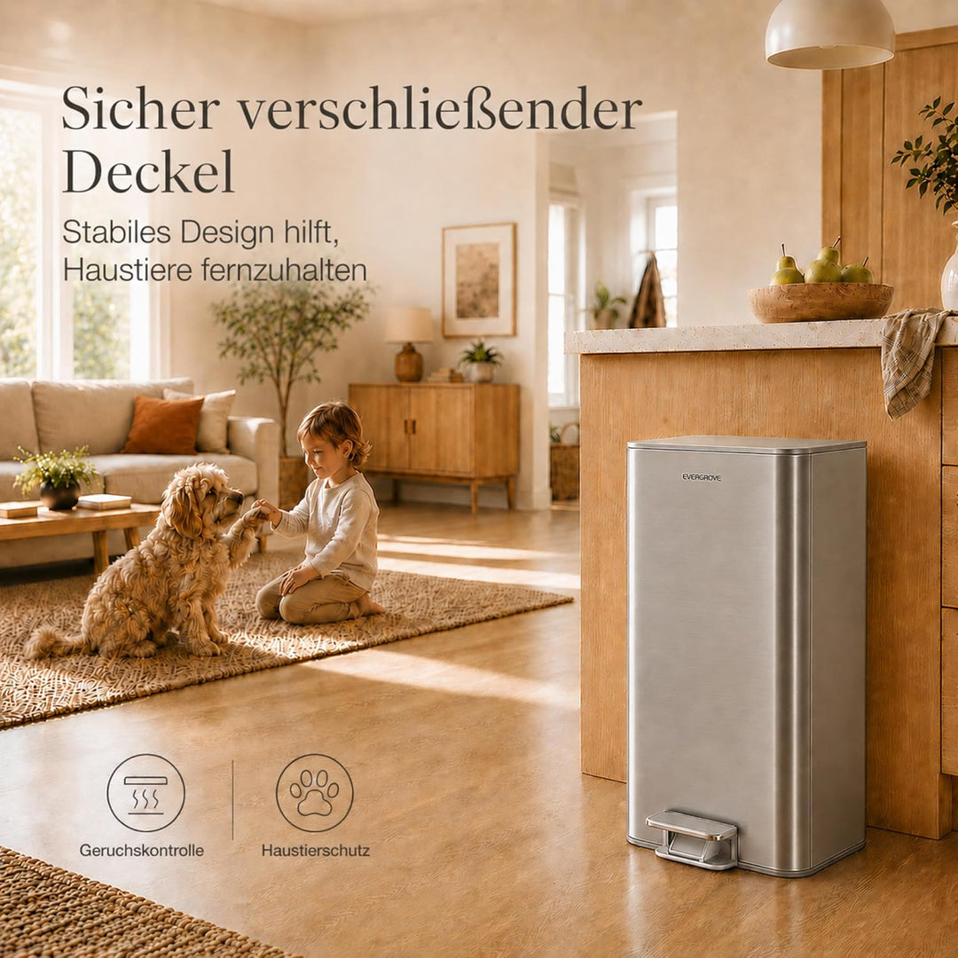 EverGrove Recycling Edelstahl-Mülleimer mit Fusspedal Silber, Silber