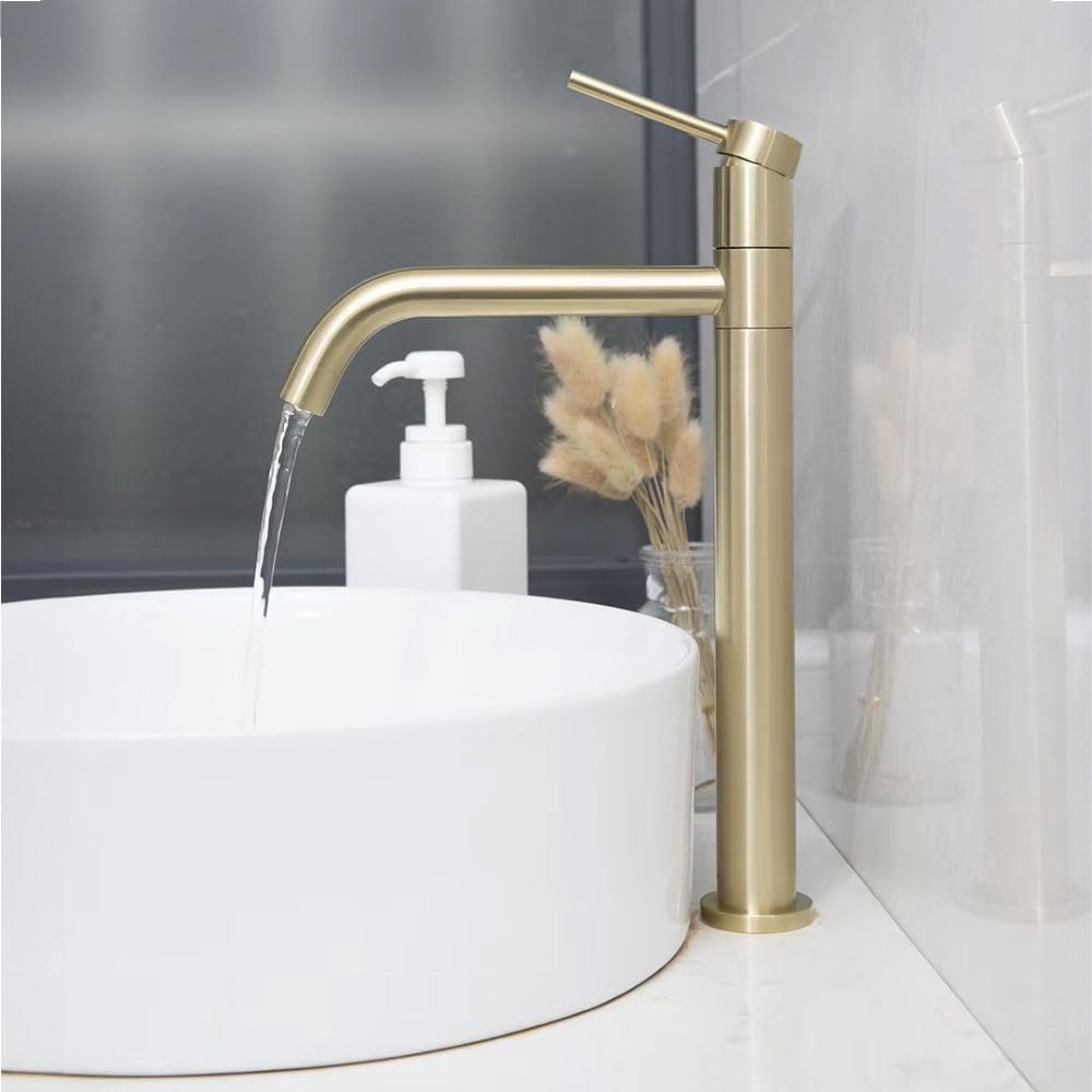 Rea Waschtischarmatur LUGANO BRUSH GOLD HIGH Wasserhahn Bad Badarmatur aus Messing Armatur für Wasch