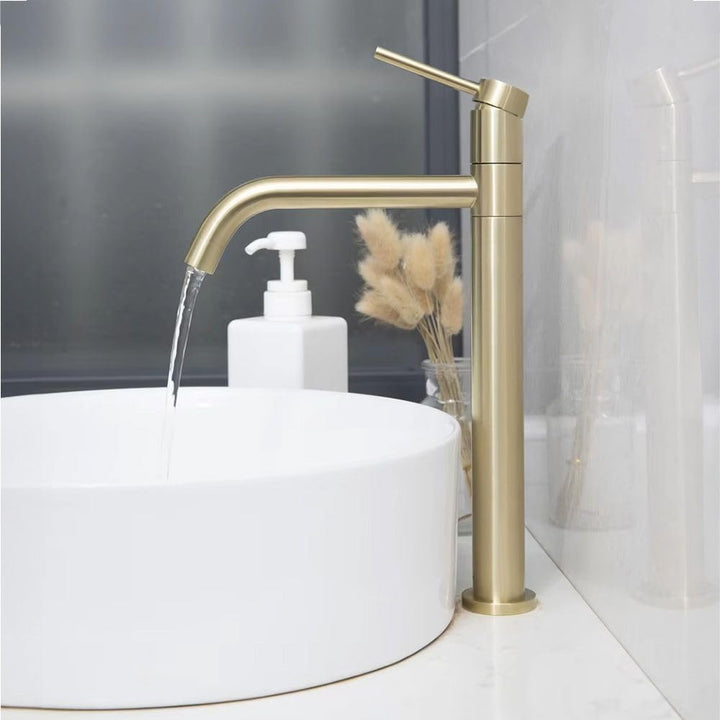 Rea Waschtischarmatur LUGANO BRUSH GOLD HIGH Wasserhahn Bad Badarmatur aus Messing Armatur für Wasch