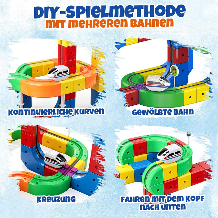 Eisenbahn Elektrisch Cube Track 92pcs Electric Train Set DIY Zugstrecken-Set mit Schwerkraft Defying