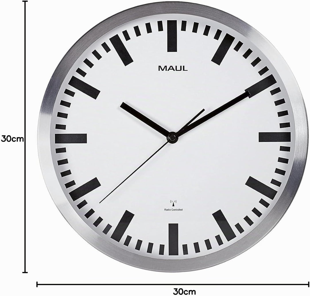 MAUL Wanduhr MAULpilot Ø 30cm | stilvolle Uhr mit weissem Ziffernblatt | gute Lesbarkeit | automatis