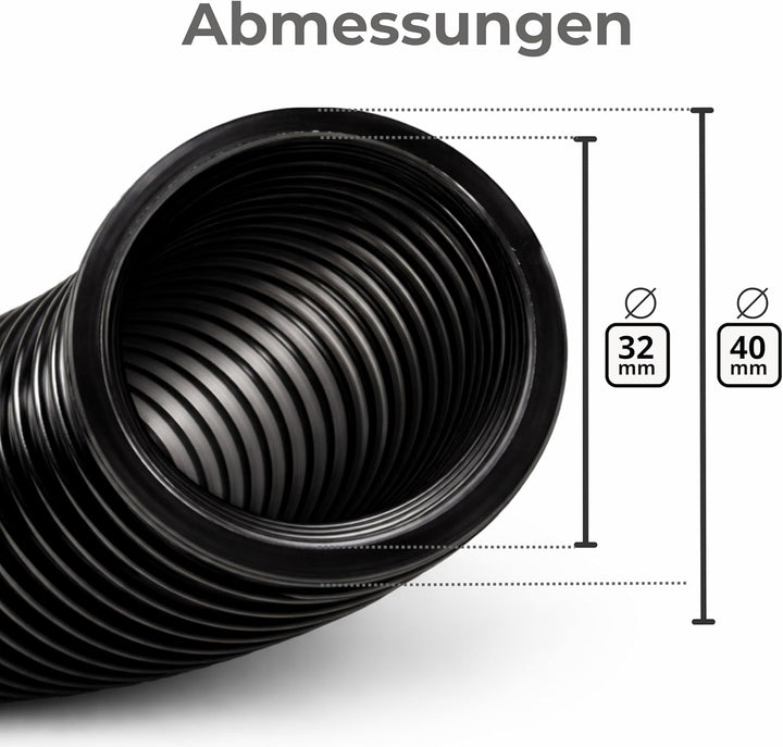 Microsafe® Saugschlauch DN32 (32 mm Innen / 40 mm Aussen) – 10 Meter – extra grosse Reichweite für W