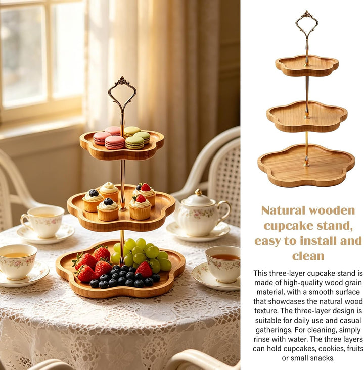 Etagere 3 Etagen Aus Holz, 3-Stöckiger Kuchenständer, Cupcake Ständer Holz, Ø19,5cm Ø24.5cm Ø30,5cm,