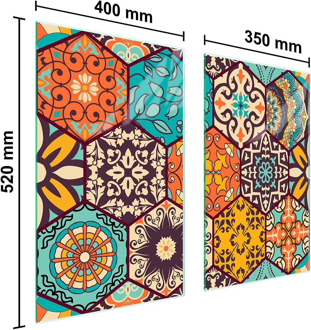 TMK ArtDeko Herdabdeckplatte 2 Teilig 35x52 + 40x52 cm - Spritzschutz Herdabdeckung – Herdschutz aus