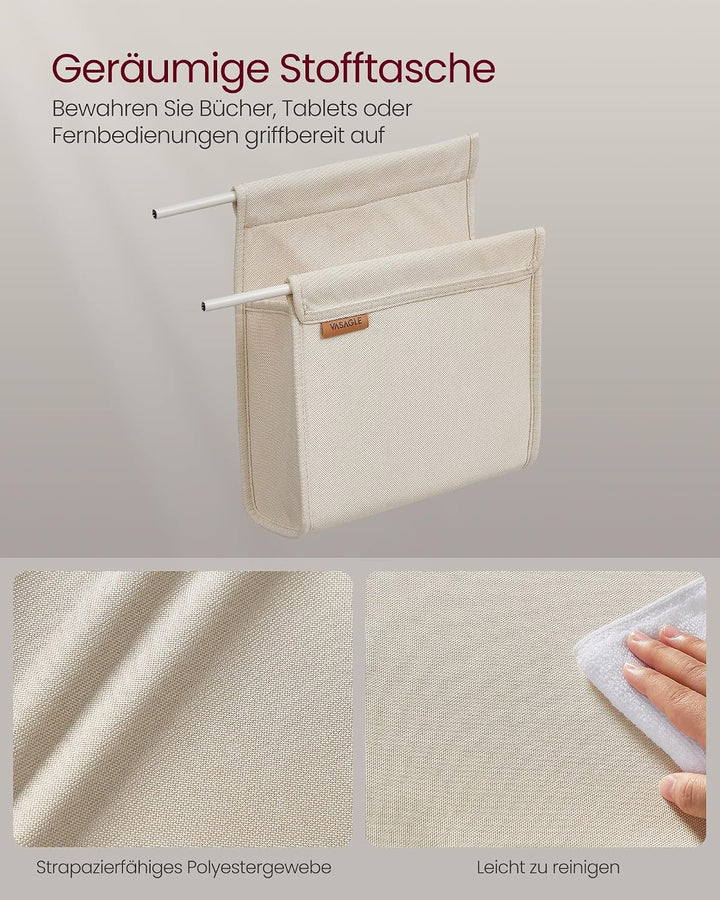 VASAGLE Beistelltisch, Sofatisch mit Rollen, C Form, Couchtisch klein, Stofftasche, verstellbare Füs