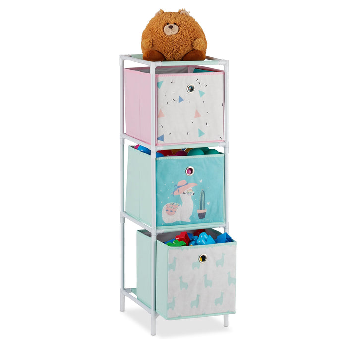 Relaxdays Kinderregal, 3 Boxen, Lama-Design, HBT 89 x 27,5 x 30, 3