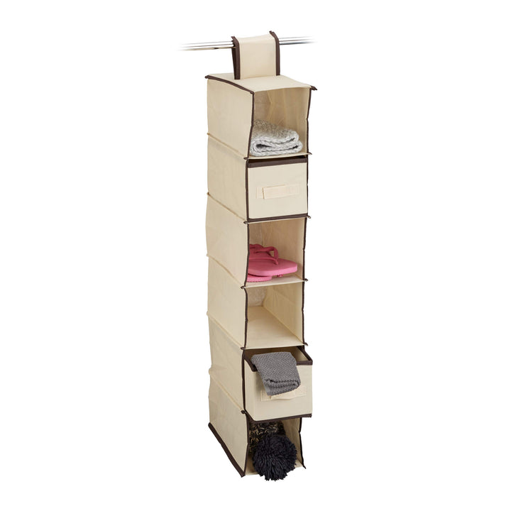 Relaxdays 3 x Hängeregal Stoff, Hängeaufbewahrung, 6 Fächer, 2 Schübe, für Kleiderschrank, HxBxT: ca