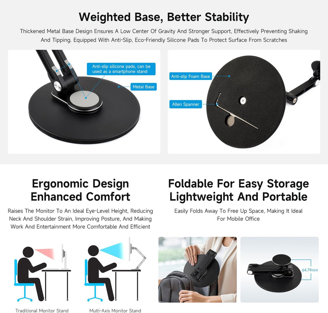 Waveshare Magnetic N52 Neodymium Magnet Portable Monitor Adjustable Stand, Compatible with 4~18.5inc