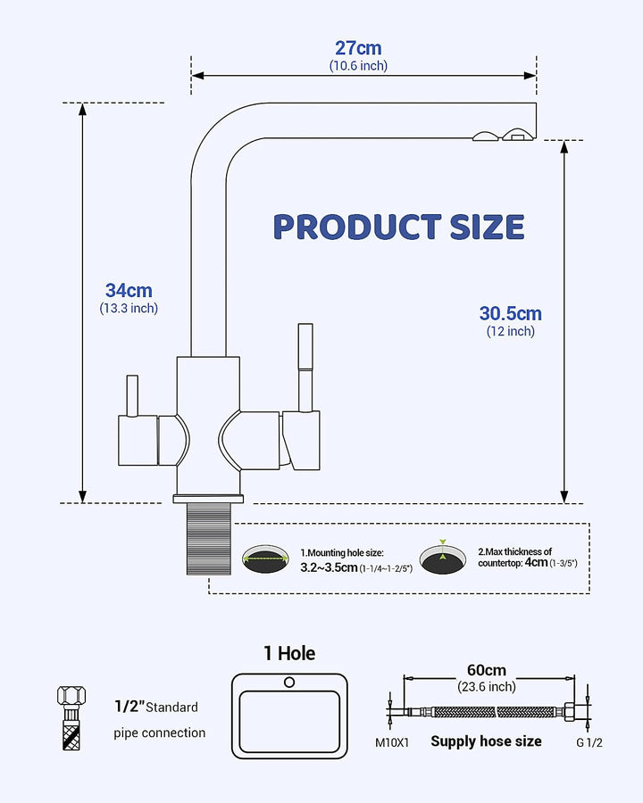 APPASO 3 Wege Wasserhahn, Küchenarmatur 3 Wege, 3 in 1 Mischbatterie Küche für Wasserfilter, Drei We