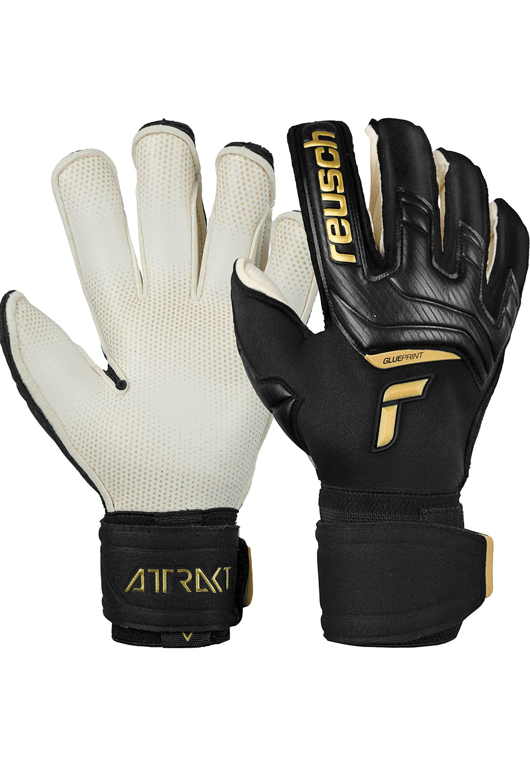Reusch Herren Attrakt Glueprint Unisex Torwarthandschuhe mit Aussennaht Schnitt und Grip Gold X Bela