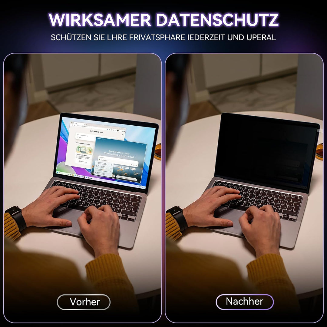 Blickschutzfolie für Laptop 14 Zoll 16:9, Anti Glare &amp; Blaulichtfilternd, Mit Randseitigen Klebestre