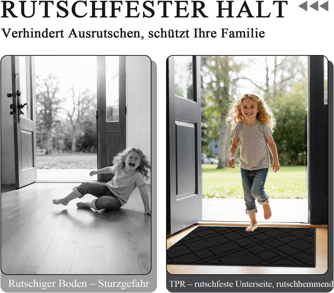 Biscpro Schmutzfangmatte Innen,rutschfest Eingang Fussmatte,80x120cm,Schwarz Schwarz Rechteckig 80 x
