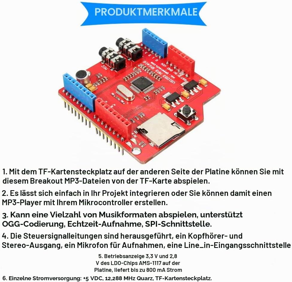 VS1053 VS1053B TF Karte Stereo Audio MP3 Player Record Decode Development Board Modul für Arduino mi