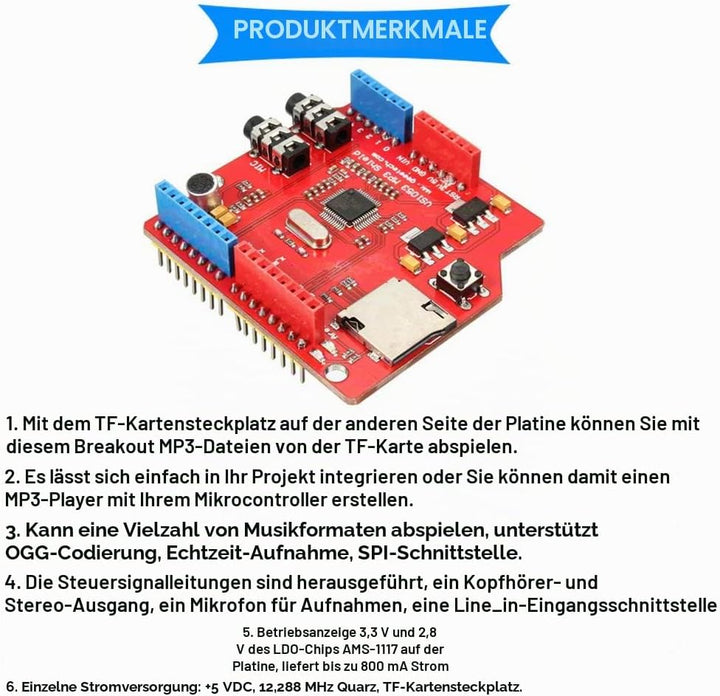VS1053 VS1053B TF Karte Stereo Audio MP3 Player Record Decode Development Board Modul für Arduino mi