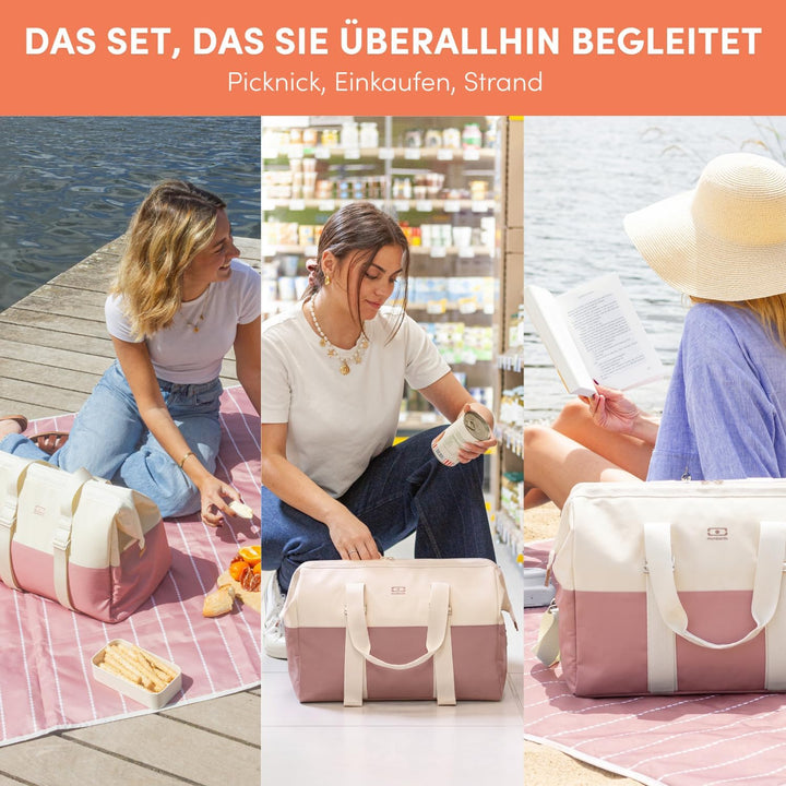 monbento – 25-Liter-Isoliertasche + wasserdichte Tischdecke – Ideal für Picknicks – Rosa
