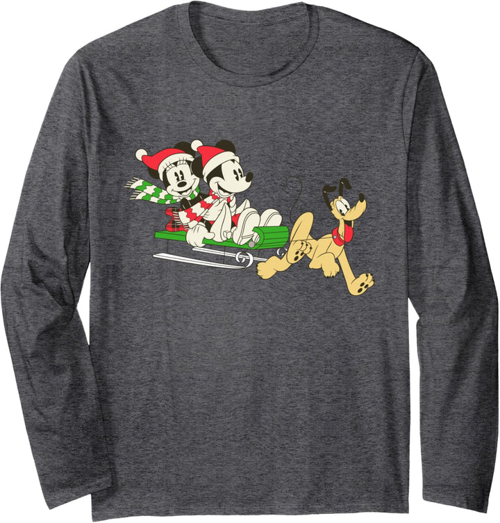 Disney Vintage Mickey Minnie Pluto Holiday Sleigh Langarmshirt