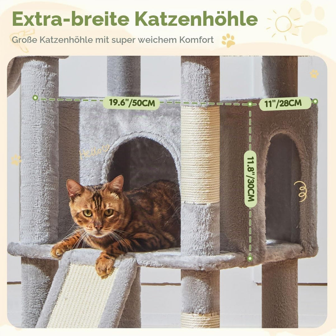 Taoqimiao 183cm Kratzbaum XXL, Grosser Katzenbaum Für Grosse Katzen, MS045W Hellgrau, Hellgrau